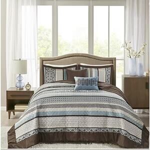 Madison Park Dartmouth 5 Piece Reversible Jacquard Bedspread Set  Queen Size